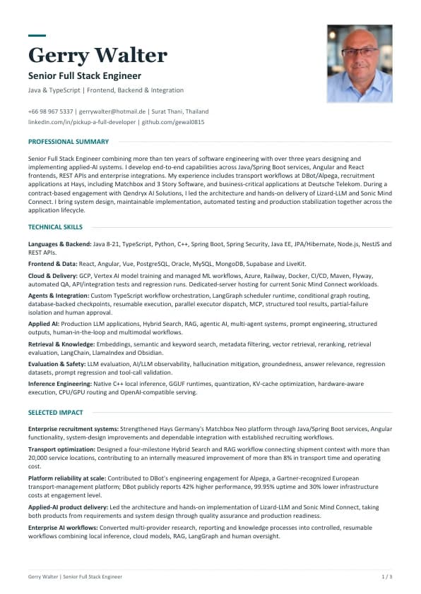 Full Stack resume cover