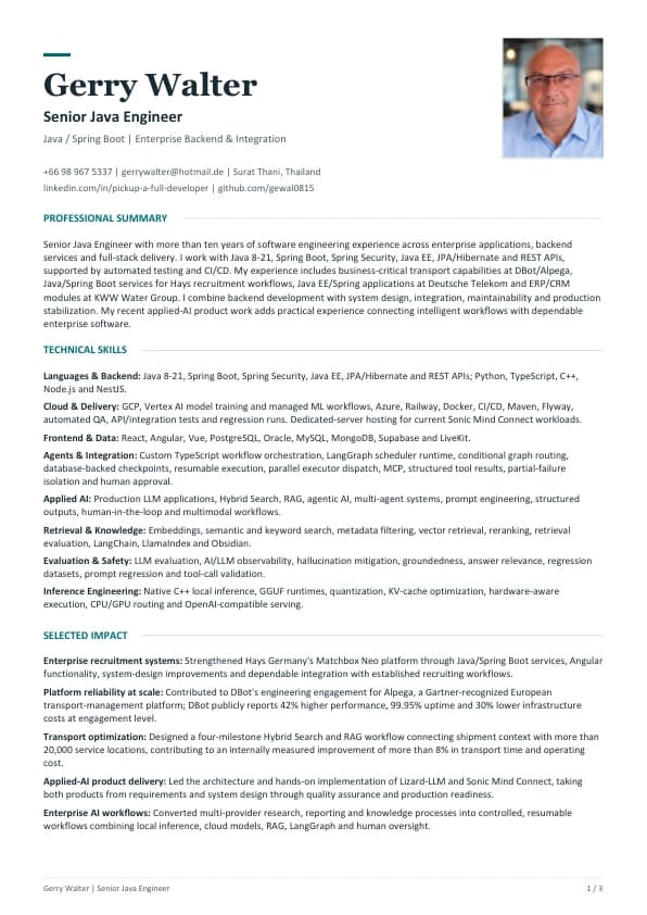 Java resume cover
